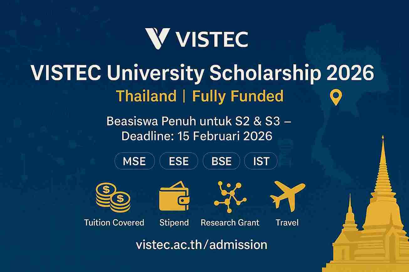 VISTEC University Scholarship 2026 di Thailand | Fully Funded